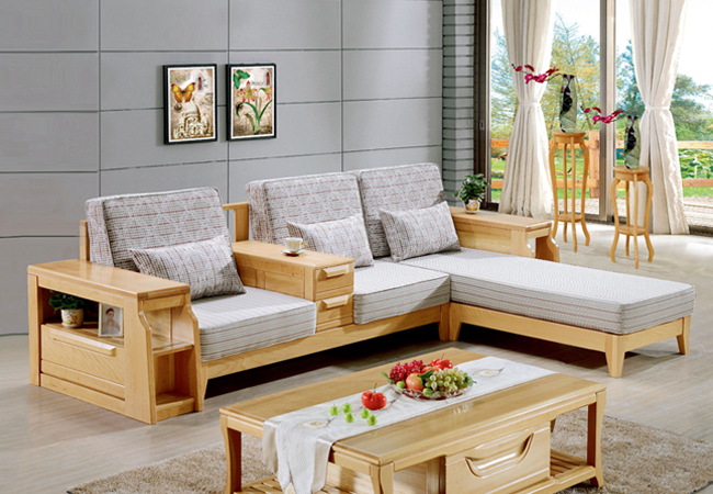 HYX-KF821沙发1+3+贵妃+活动柜/套 全实木布艺沙发 新中式