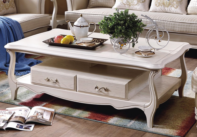 A31-1茶几 白色全实木 法式风格家具