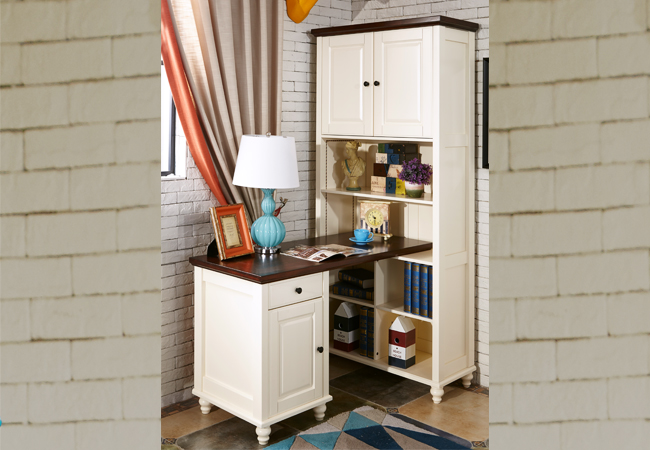 ZSNK—ZS1046 转角书桌+书柜 美式风格家具 全实木家具