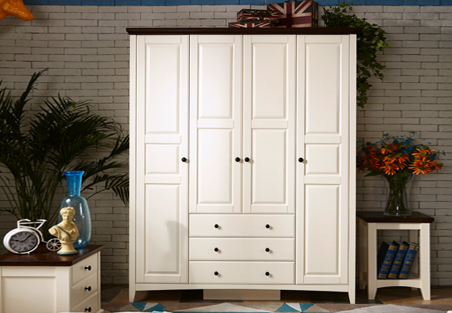 ZSNK—ZS1013 四门衣柜 白色 全实木 美式风格家具