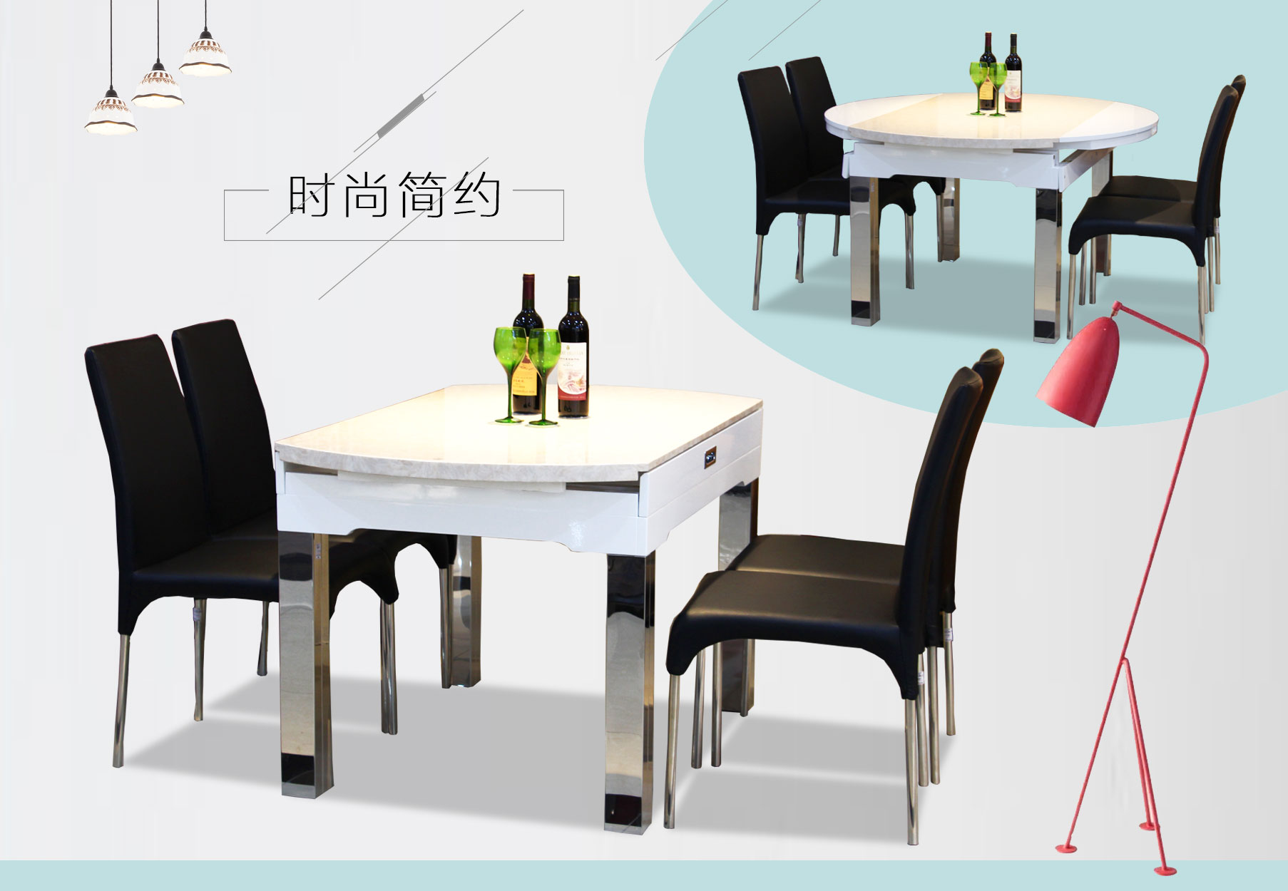 TA8070-3#  折叠大理石餐台+Y1306#黑色餐椅