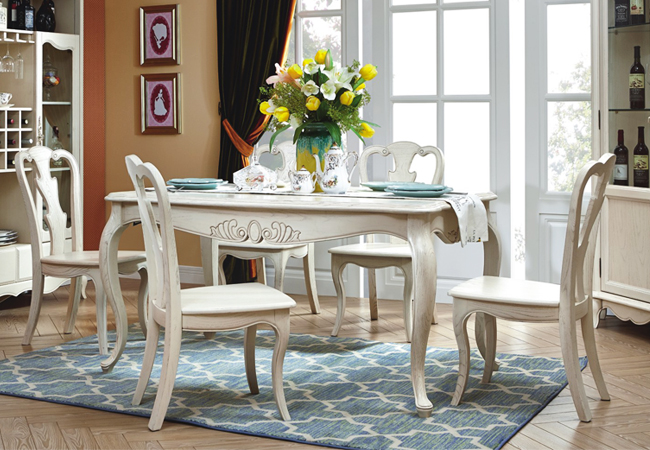 A55 餐椅X4 白色 全实木 法式风格家具