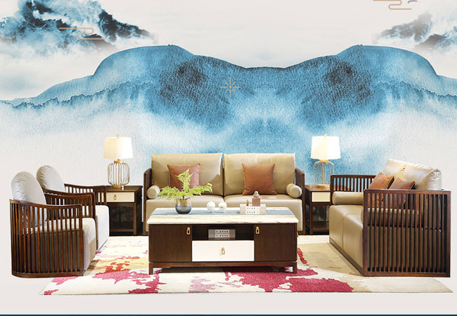 ACX- 现代新中式木布皮沙发组合客厅家具小户型简约沙发G125