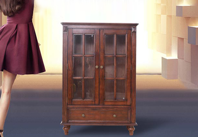 百木之家林肯-EC97633美式小边柜红橡木实木客厅矮饰柜